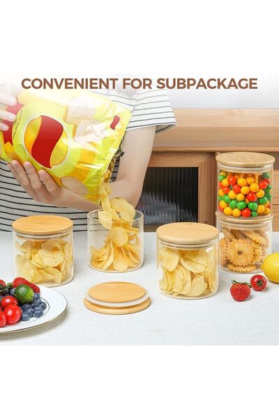 Karçiçeği Home 6-Piece 500 ml Glass Jar with Bamboo Lid, Transparent Airtight Food Storage Container Jar