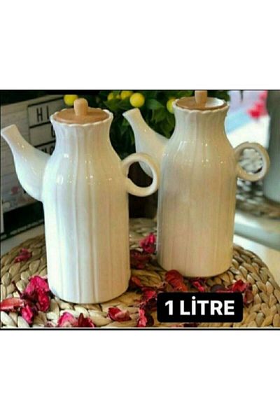 Karçiçeği Home Set of 2 1000 Ml Papatya Porcelain Oil Pot Vinegar Bowl