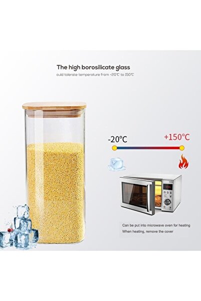 Karçiçeği Home 3’lü Bambu Kapaklı Lüx Kare Kavanoz 1800ml
