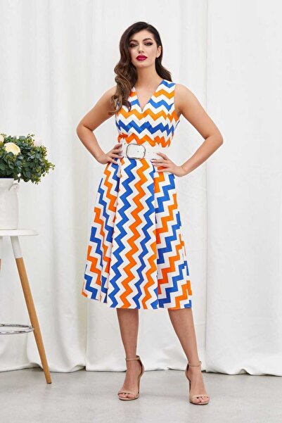 Butik Asymmetrical Below the Knee Belt Dress