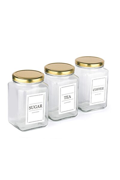 Karçiçeği Home 3'lü Dekoratif Cam Coffee - Sugar - Tea Saklama Kavanozu Gold ...