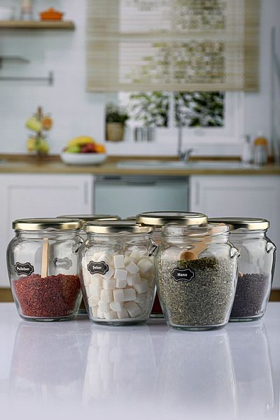 Karçiçeği Home 6-Piece 580 cc Glass Jar with Lid - Gold Lid and Label