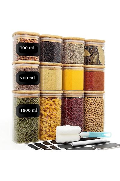 Karçiçeği Home Luxury Square Glass Jar Set of 12