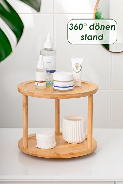 Karçiçeği Home M9263-35 360° Döner Standlı Bambu Sunumluk Organizer-2 Katlı Baharatlık Düzenleyici Stand
