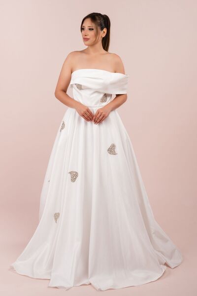 Genel Markalar Sesto Senso Düşük Omuz Taş Detaylı Cepli Tafta Elbise (ss-2775)