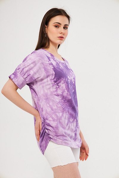 LİVE SPORT Metering Printed Women's T-shirt Tunic - Side Gathered
