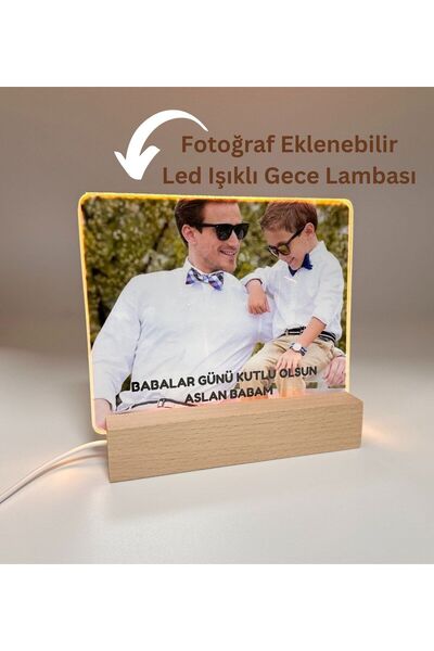 HEDİYEBİZİZ BABALAR GÜNÜ'NE ÖZEL IŞIKLI FOTOĞRAF ÇERÇEVESİ AHŞAP STANDLI