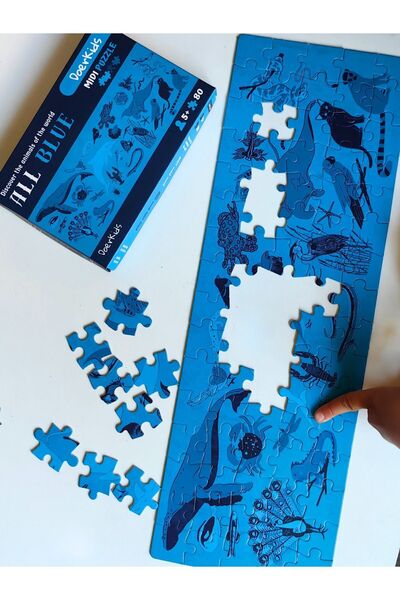 DoerKids All Blue-Mavi Hayvanlar Eğitici-Öğretici Midi Puzzle | 4-9 Yaş 80 Parça