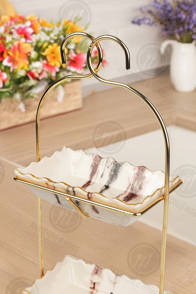 Akkoyunlu home 2-Tier Square Stand Presentation Bowl - Snack Bowl and Turkish Delight Bowl Coffee Side