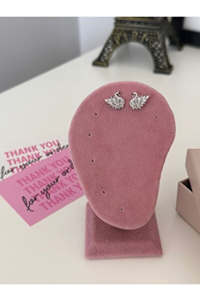 Gizzy 925 Ayar Gümüş Taşlı Kuğu Model 3 Boyutlu Tasarım Küpe