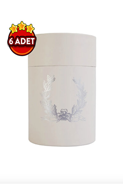 Ambalaj Hikayeleri Silindir Kutu Krem Gümüş Çelenk Varak Baskılı ( 6 Adet )
