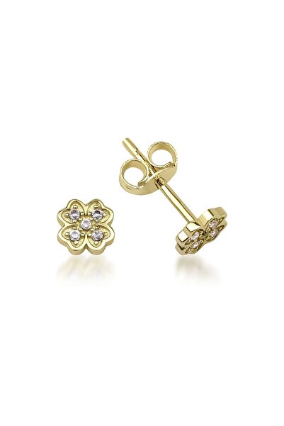 DesignbyKairos 14 Ayar Altın Four Leaf Clover Çivi Küpe