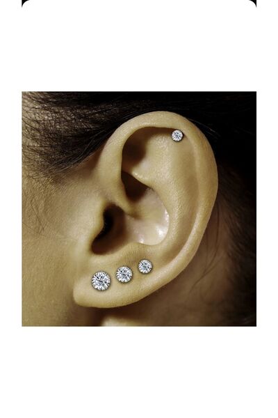 Begonia Accessories 925 Ayar Gümüş , Oval Zirkon Tek Taş UNISEX 1 Adet Küpe  ÇİFT DEĞİL