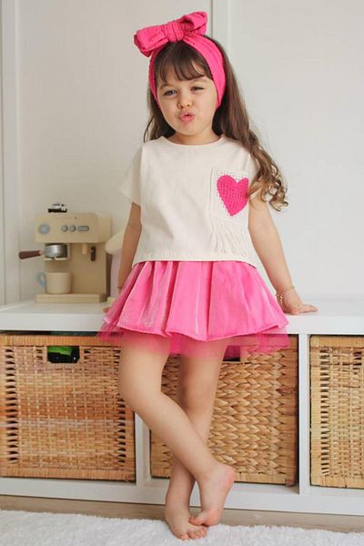 SUBU TASARIM Pink Heart Patterned Double Suit - MDVK112