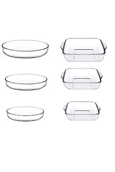 Paşabahçe Set of 6 Square and Oval Pyrex Tray - Size 3 Er
