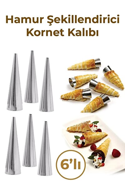 Heredot 6 Lı Paslanmaz Çelik Hamur Kornet Kalıbı Mıt1043
