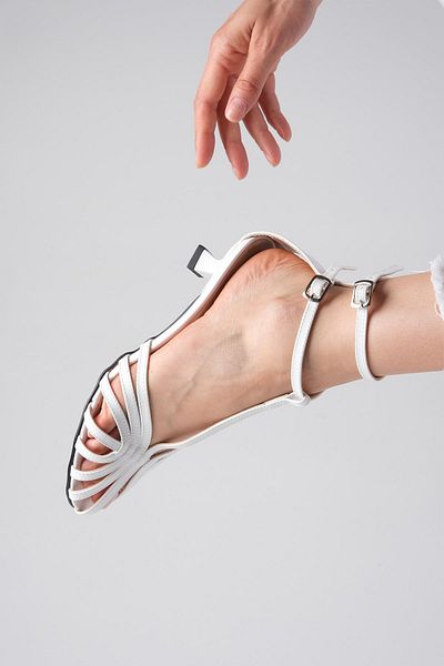 Mio Gusto Antonella White Ankle Strap Low Heel Shoes