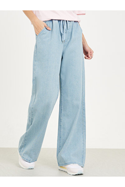 Styli Wide Leg Drawstring Jeans with Pockets