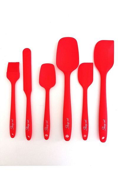 Shop-set Heat Resistant Fireproof Nonstick Silicone Spatula Set 6 Pieces -red