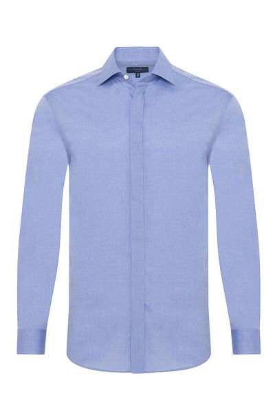 Germirli 701 Model Blue Tailor Fit Classic Collar Cotton Shirt - Hidden Pat