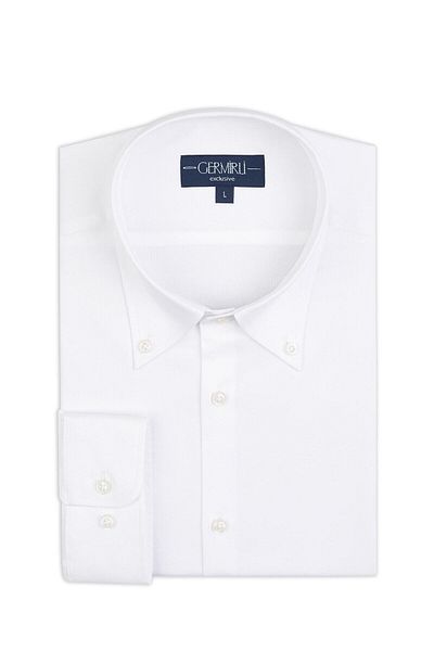 Germirli Albini Natural Stretch - Exclusive White Oxford Tailor Fit Shirt, Button Collar, Organic Cotton