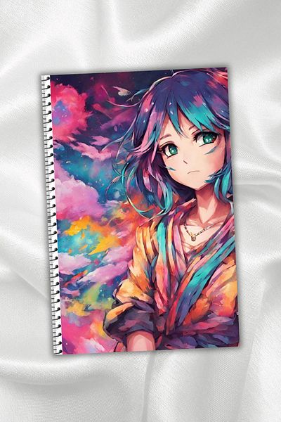 daily notebook Anime Spiraled Striped School Notebook - 64 Sheets, A5 (14X21 cm)