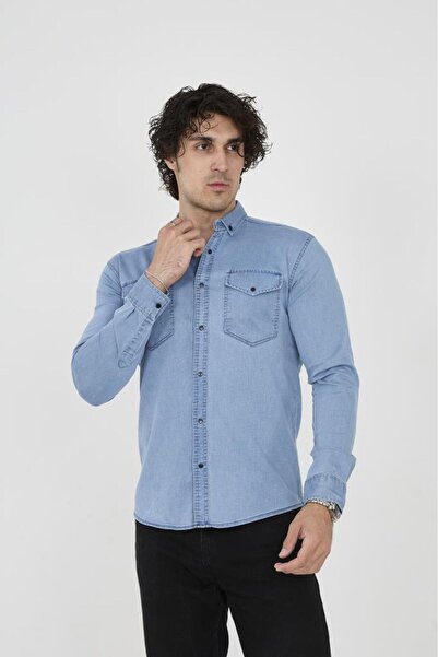 glendi Uzun Kol Cep Detaylı Kot Gömlek