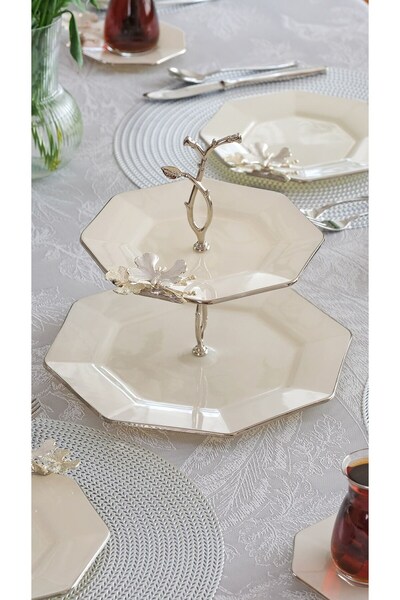 Glore Octagon Cream Platinum Gilded Dolmabahce Glass Cookies