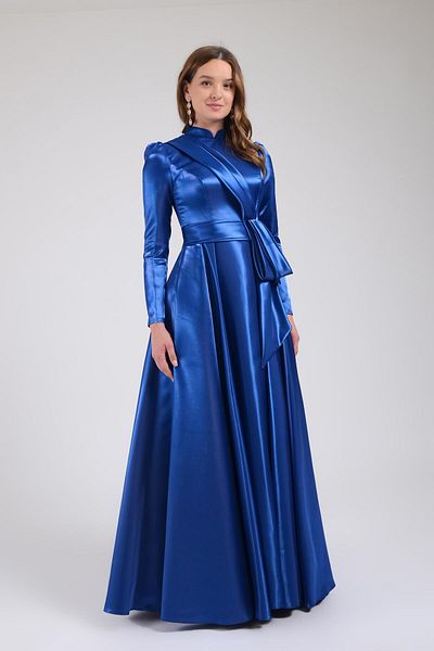 SpringStore Rochie de seară hijab - Indigo, cu fundă în talie