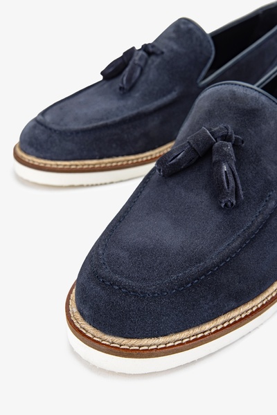 Valmenti Мъжки мокасини - индийско тъмно синьо кадифе, естествена кожа