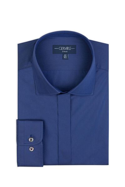 Germirli 701 Model Tailor Fit Saks Blue Cotton Shirt - Hidden Placket, Classic Collar