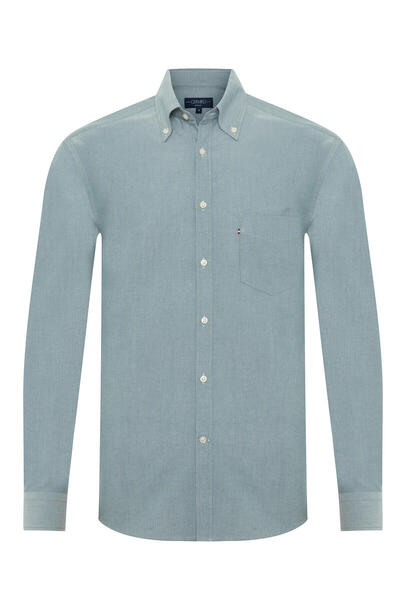 Germirli Spor Oxford Düğme Yakalı Yeşil Tek Cepli Pamuk Gömlek