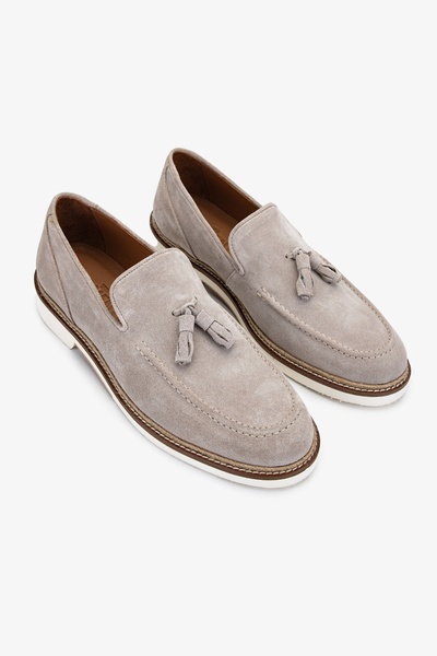 Valmenti Men's Beige Suede Loafer - Genuine Leather Shoes