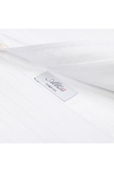 Germirli White Striped Tailor Fit Albini Cotton Shirt - Button Collar Voile