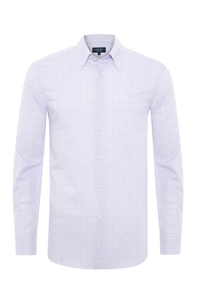 Germirli Albini Natural Stretch - Lilac Patterned, Tailor Fit, Buttoned Collar Organic Cotton Shirt