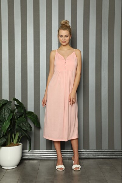 ERDENİZ TEKSTİL فستان نوم نسائي واحد بأزرار مع حزام حبل