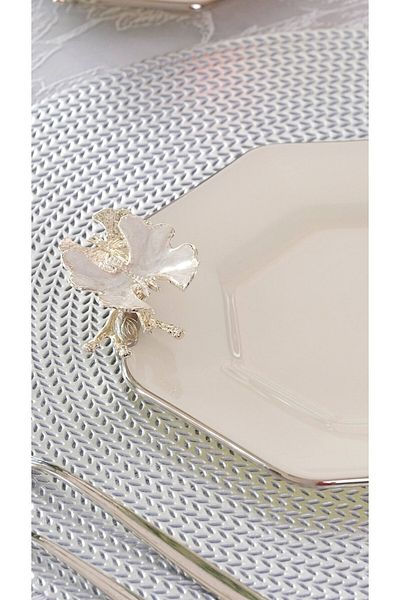 Glore Dolmabahce - Cream Platinum Gilt Glass Cake Plate Set for 6 People
