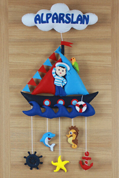 Renkli Hayallerim Alparslan İsimli Denizci Bebek ve Hastane Odası Kapı Süsü