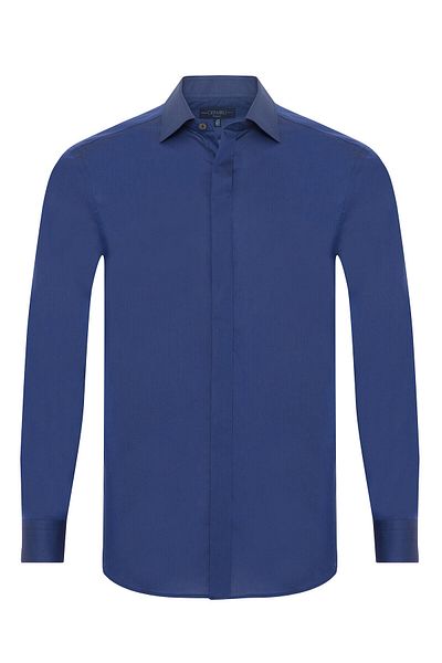 Germirli 701 Model Tailor Fit Saks Blue Cotton Shirt - Hidden Placket, Classic Collar