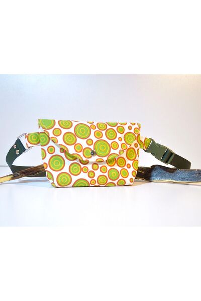 minart design Renkli Yuvarlak Geometrik Desenli Sarı Kareli Astar Mini Bag Be...