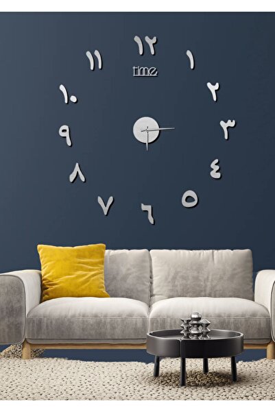 NT Handmade Gümüş Arapça Rakamlı 3d Duvar Saati - Salon Oturma Yatak Odası Of...