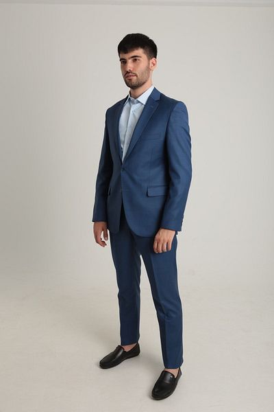 Querinca Light Navy Blue 100% Wool Classic Cut Suit (Tie and Collar Ornament GIFT)