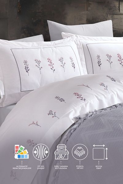 Elart Daisy Duvet Cover Pique Set 7 Pieces Gray