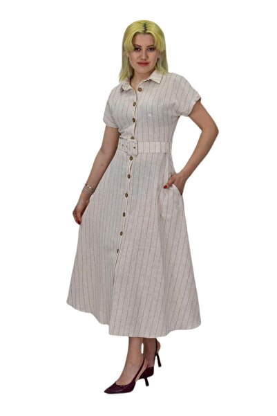 Woow Γυναικείο φόρεμα λινό κοντομάνικο BGL-ST03722