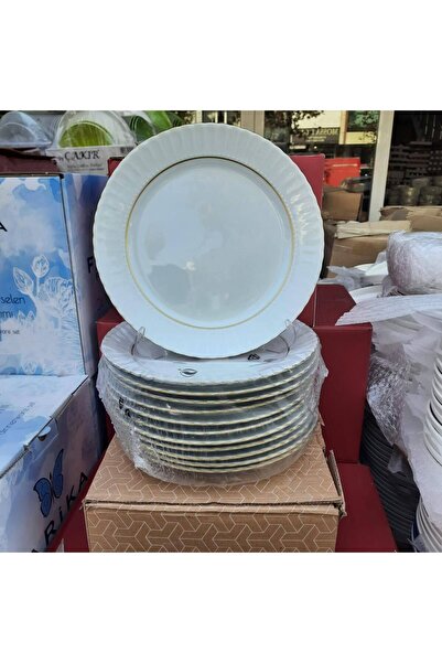 Kütahya Porselen 12 Adet 20 cm Porselen Altın Yaldızlı Düz Tabak Tatlı Pasta ...