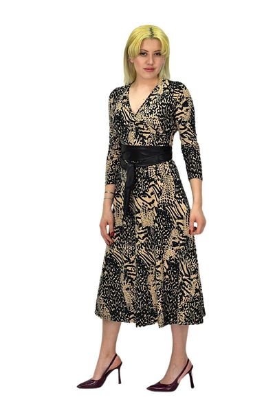 VTN Rochie de damă cu imprimeu leopard din viscoză - decolteu în V BGL-ST03536