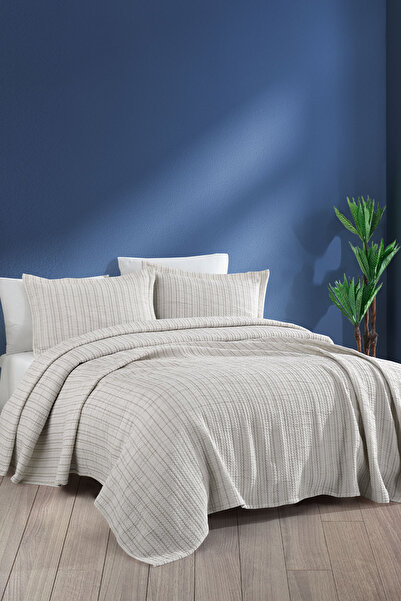 Elart Stripe Yatak Örtüsü Çift Kişilik Bej