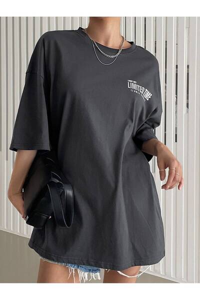 Revasser Unisex Erkek/Kadın LİMİTED Renkli Özel Baskılı Oversize Pamuk Penye Bisiklet Yaka T-Shirt
