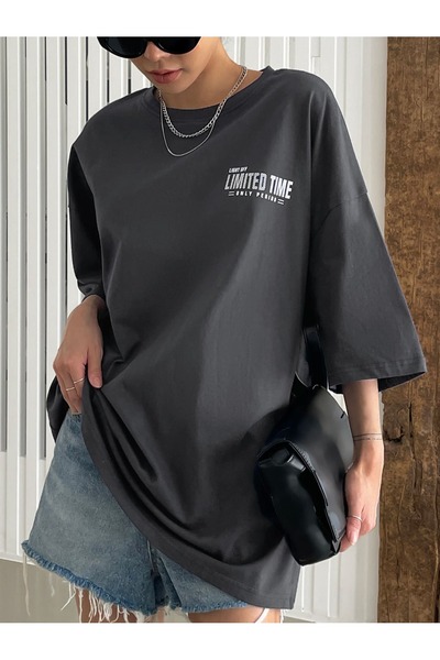 Revasser Unisex Erkek/Kadın LİMİTED Renkli Özel Baskılı Oversize Pamuk Penye Bisiklet Yaka T-Shirt