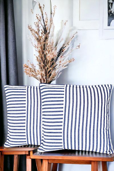 shules collection Husă de pernă/pernă decorativă din bumbac cu dungi albastre moderne